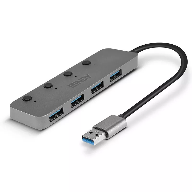 Lindy Hub USB 3.0 de 4 puertos con interruptores de encendido/apagado