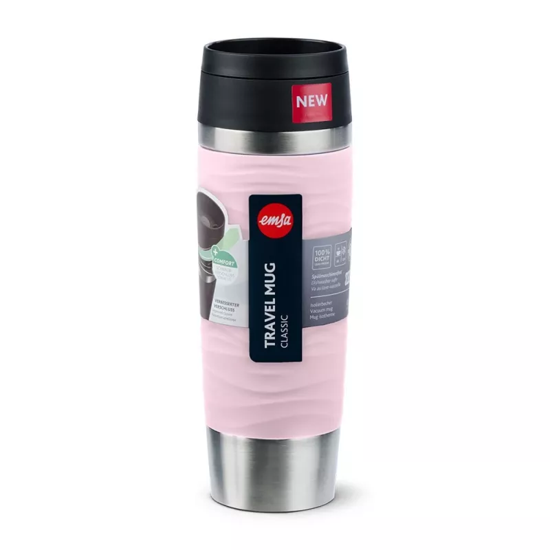 Vaso de viaje EMSA Travel Mug Waves Grande 500 ml Rosa, Acero inoxidable