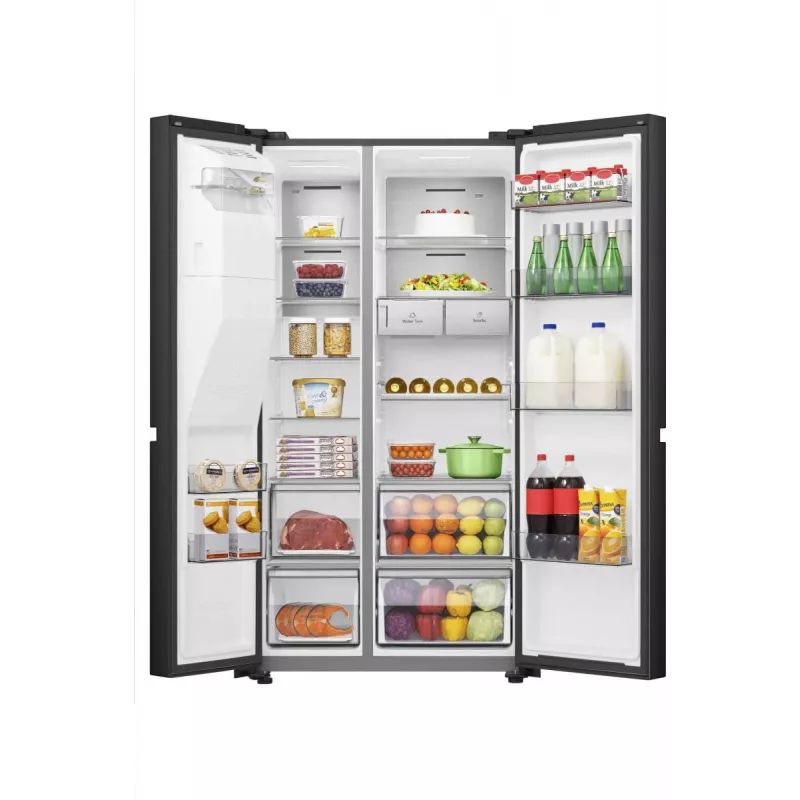 Frigorífico side-by-side Hisense RS818N4TFE, independiente, puerta americana, negro, táctil, LED, display en la puerta