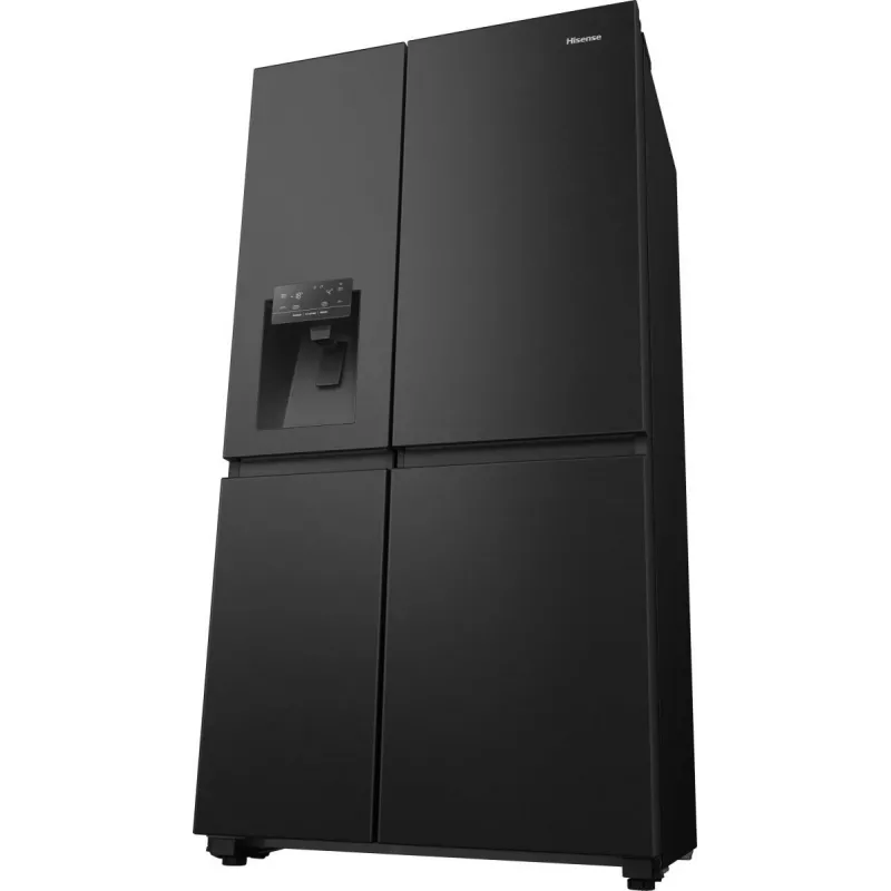 Frigorífico side-by-side Hisense RS818N4TFE, independiente, puerta americana, negro, táctil, LED, display en la puerta