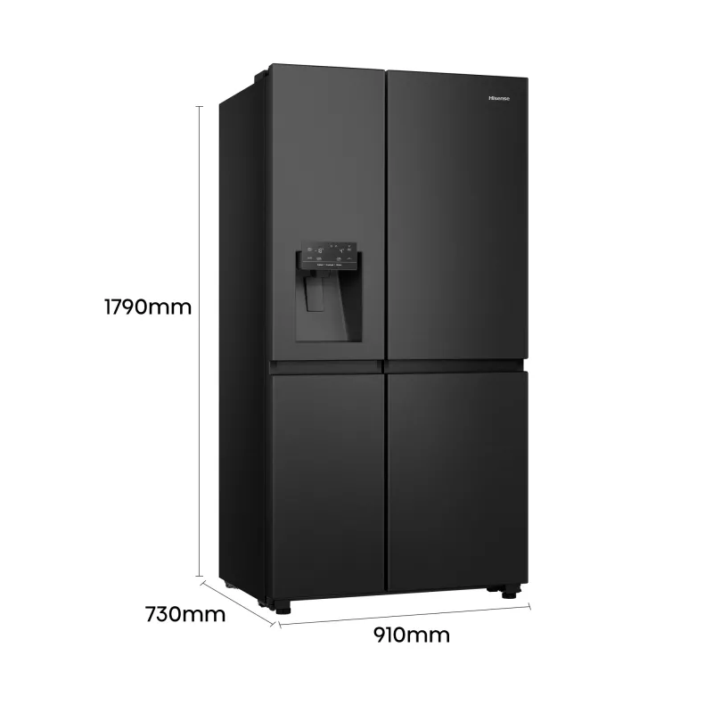Frigorífico side-by-side Hisense RS818N4TFE, independiente, puerta americana, negro, táctil, LED, display en la puerta