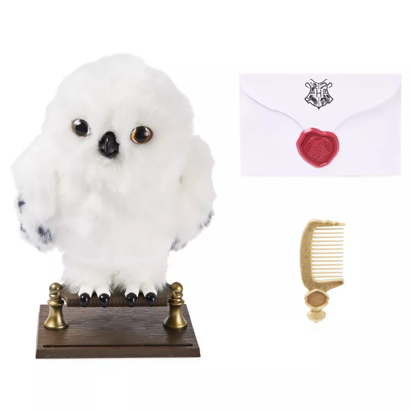 Wizarding World Harry Potter, Hedwig encantadora búho interactivo con más de 15 sonidos y movimientos y sobre de Hogwarts, juguete para niños a partir de 5 años