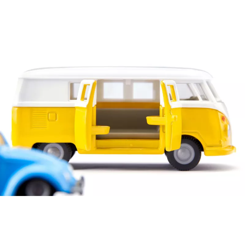 Set de modelos de coche Siku VW T1 con remolque y VW Beetle, premontado 1:50, tamaño 42×200×51 mm