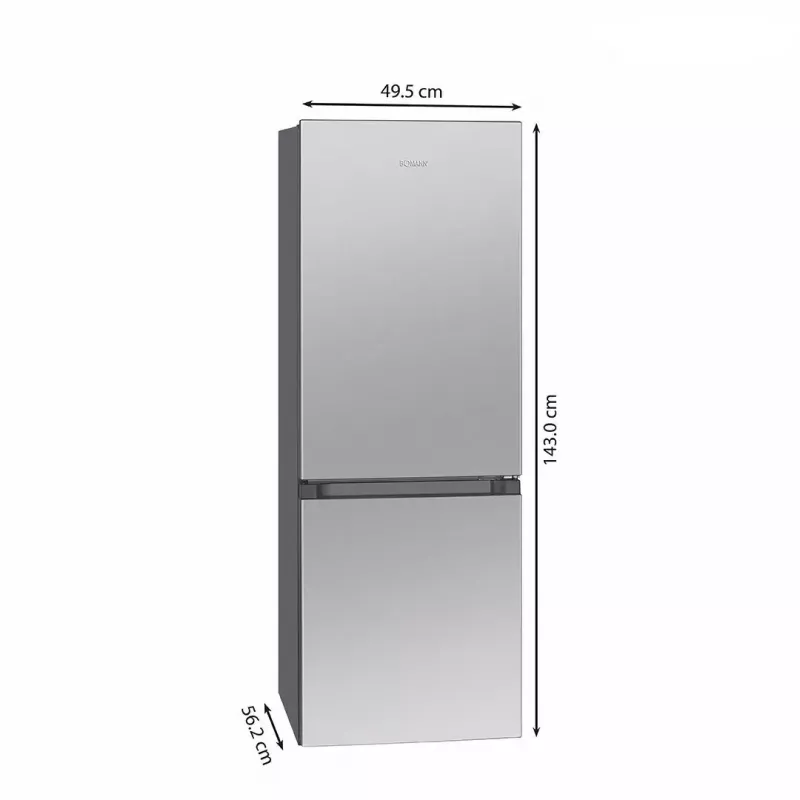 Frigorífico independiente BOMANN KG 322.1, 175 L de volumen total, acero inoxidable, compartimento frigorífico 122 L + congelador 53 L, clase D, 39 dB