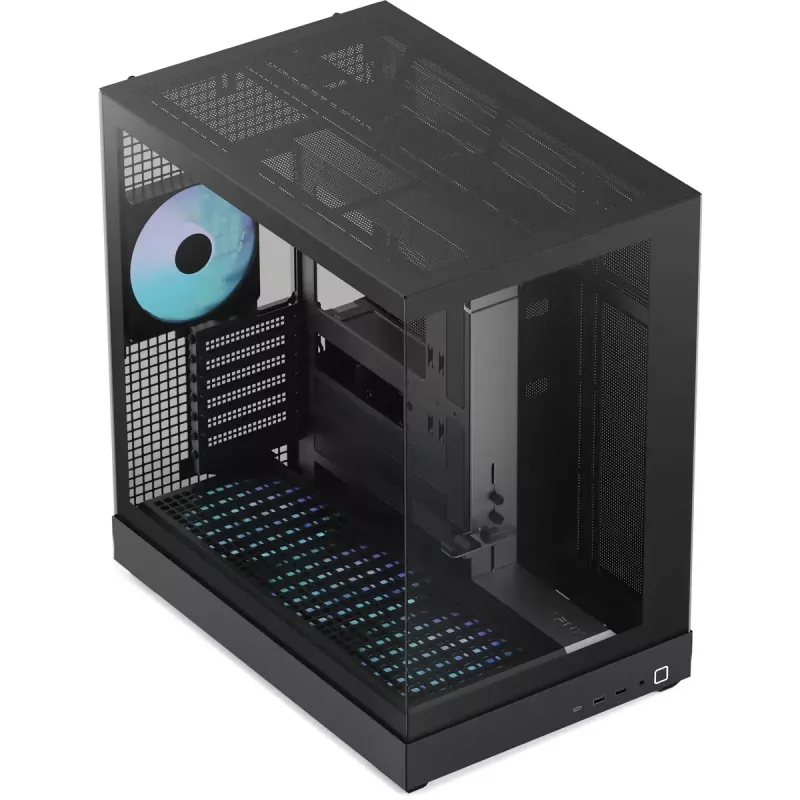 Caja torre APNX V2-F-BK-v1 con tres paneles de cristal templado, negra