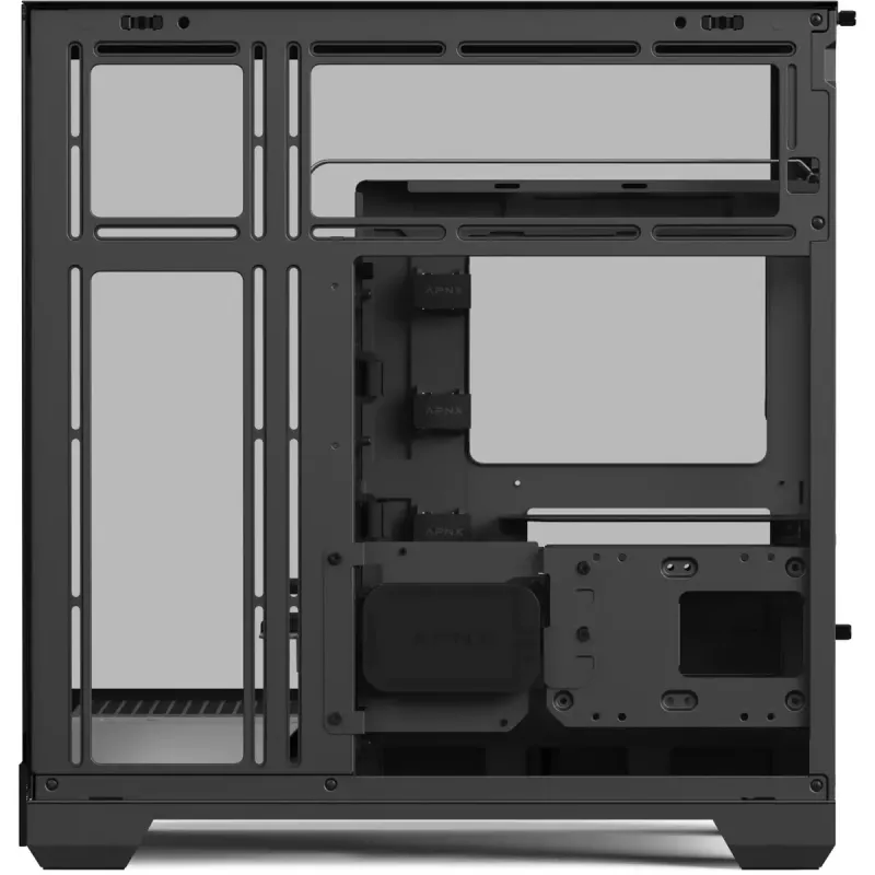 Caja torre APNX V2-F-BK-v1 con tres paneles de cristal templado, negra