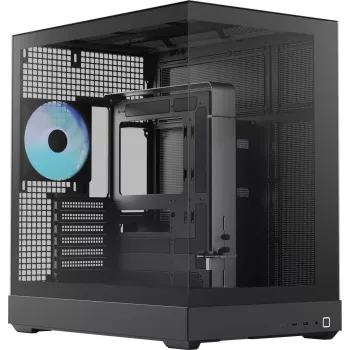 Caja torre APNX V2-F-BK-v1 con tres paneles de cristal templado, negra