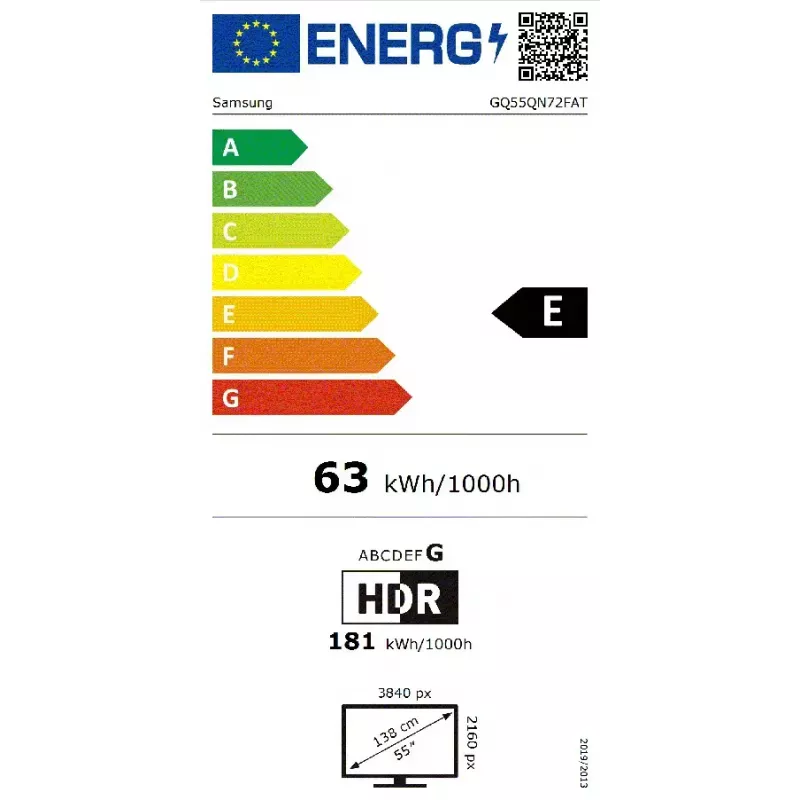 Smart TV Samsung GQ55QN72FAT 55 pulgadas (139,7 cm) Neo QLED 4K UHD, Tizen, Wi‑Fi, DVB-T2/C/S2, negro