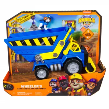 Rubble & Crew, Bark Yard Deluxe camión volquete de construcción con luces, sonidos y figura de acción Wheeler, juguete para niños y niñas a partir de 3 años