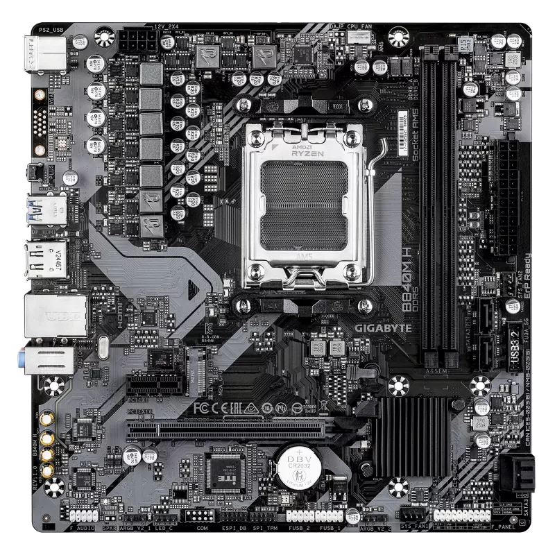 Placa base GIGABYTE B840M H - CPU AMD Ryzen 9000, VRM de 5+2+2 fases, hasta 7200 MHz DDR5 (OC), 1xPCIe 4.0 M.2, 1GbE LAN, USB 3.2 Gen 1