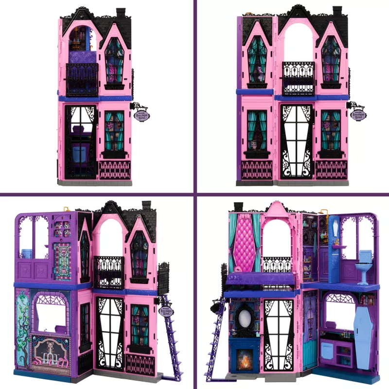Casa de muñecas Monster High Boo-tique Hotel con sorpresas espeluznantes en cada habitación y más de 13 accesorios