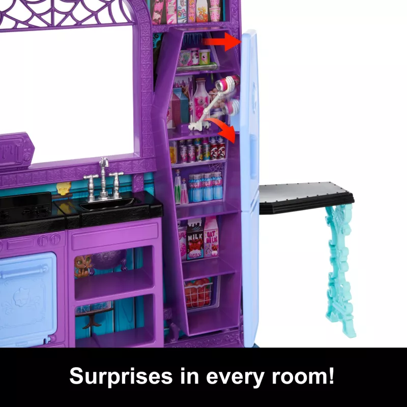 Casa de muñecas Monster High Boo-tique Hotel con sorpresas espeluznantes en cada habitación y más de 13 accesorios