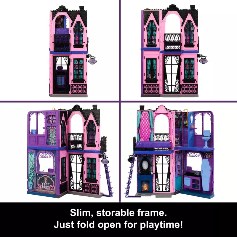 Casa de muñecas Monster High Boo-tique Hotel con sorpresas espeluznantes en cada habitación y más de 13 accesorios