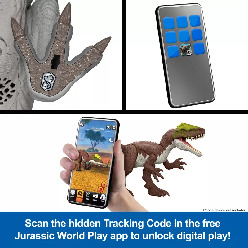 Juguete de dinosaurio Jurassic World Rebirth Wild Roar Abelisaurus, ataque de mordisco controlado por la cola y sonido