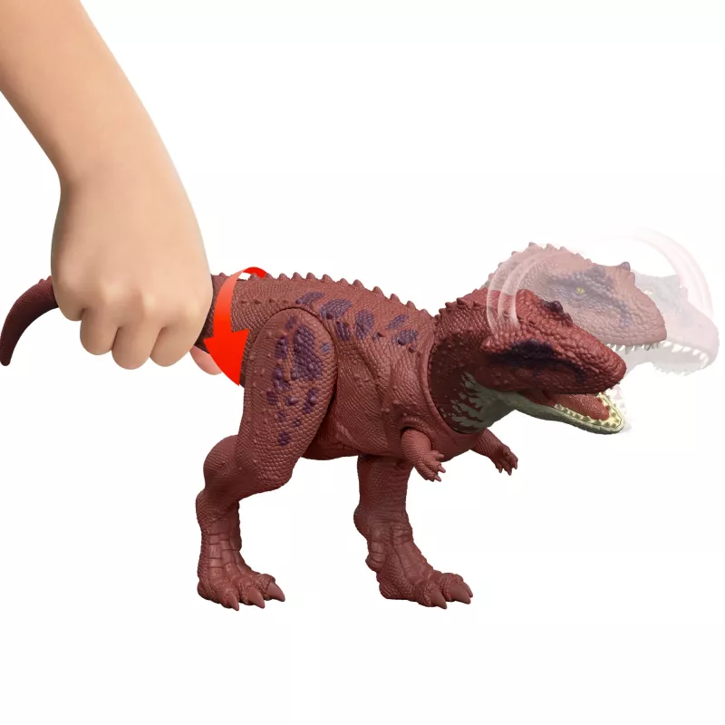 Juguete de dinosaurio Jurassic World Rebirth Wild Roar Aucasaurus, mordisco de ataque controlado por la cola y sonido
