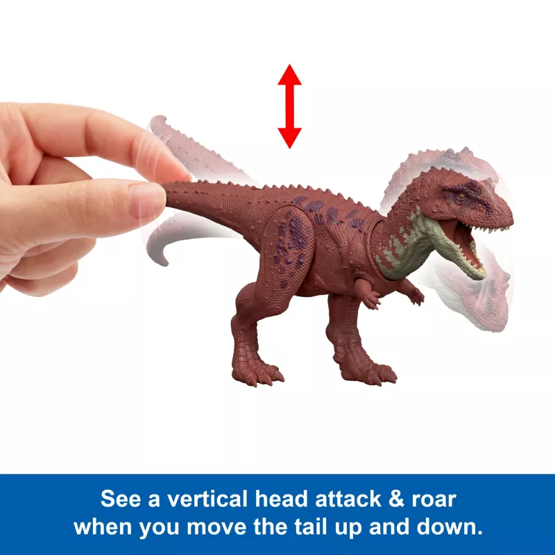 Juguete de dinosaurio Jurassic World Rebirth Wild Roar Aucasaurus, mordisco de ataque controlado por la cola y sonido