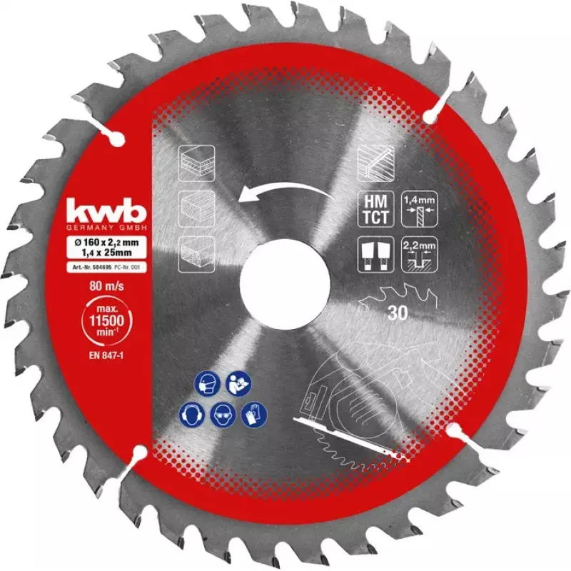 Set de hojas de sierra circular Einhell-KWB 584795, Ø165mm, orificio 20mm, 3 unidades para tableros de partículas, madera dura, contrachapado, plástico, madera blanda
