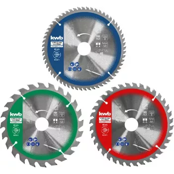 Set de hojas de sierra circular Einhell-KWB 584795, Ø165mm, orificio 20mm, 3 unidades para tableros de partículas, madera dura, contrachapado, plástico, madera blanda