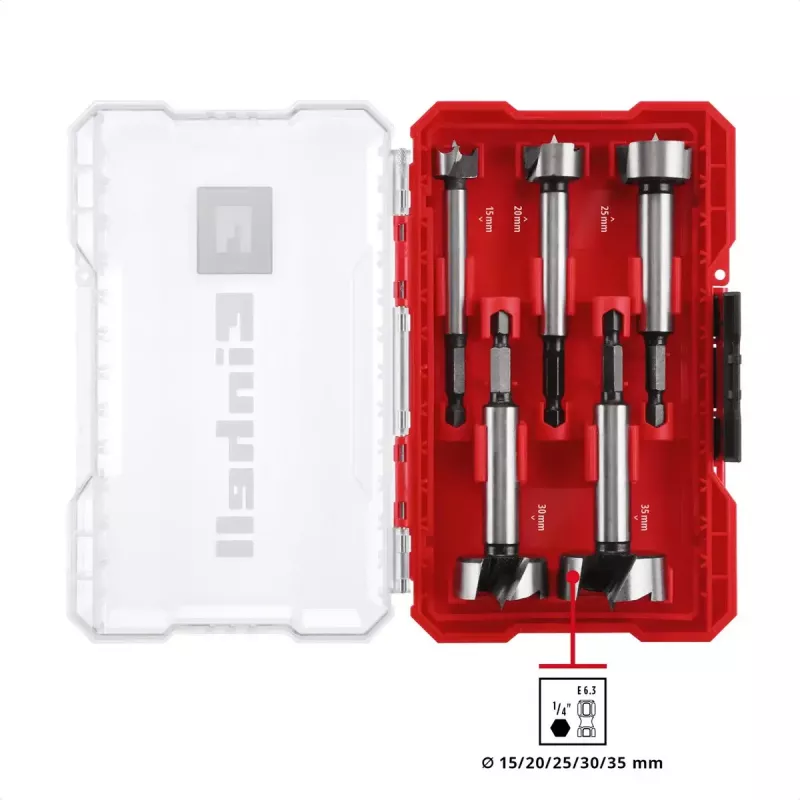 Set de brocas Forstner Einhell-KWB 5 uds., rojo/transparente, vástago de 1/4
