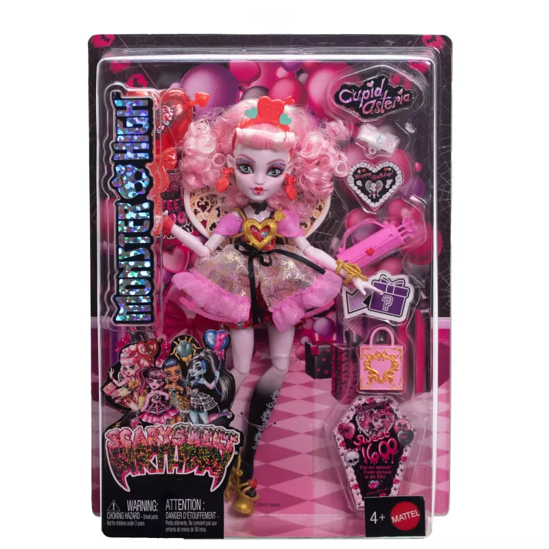 MATTEL Monster High Scary Sweet Birthday Cupid Asteria – muñeca coleccionable, articulada, outfit temático