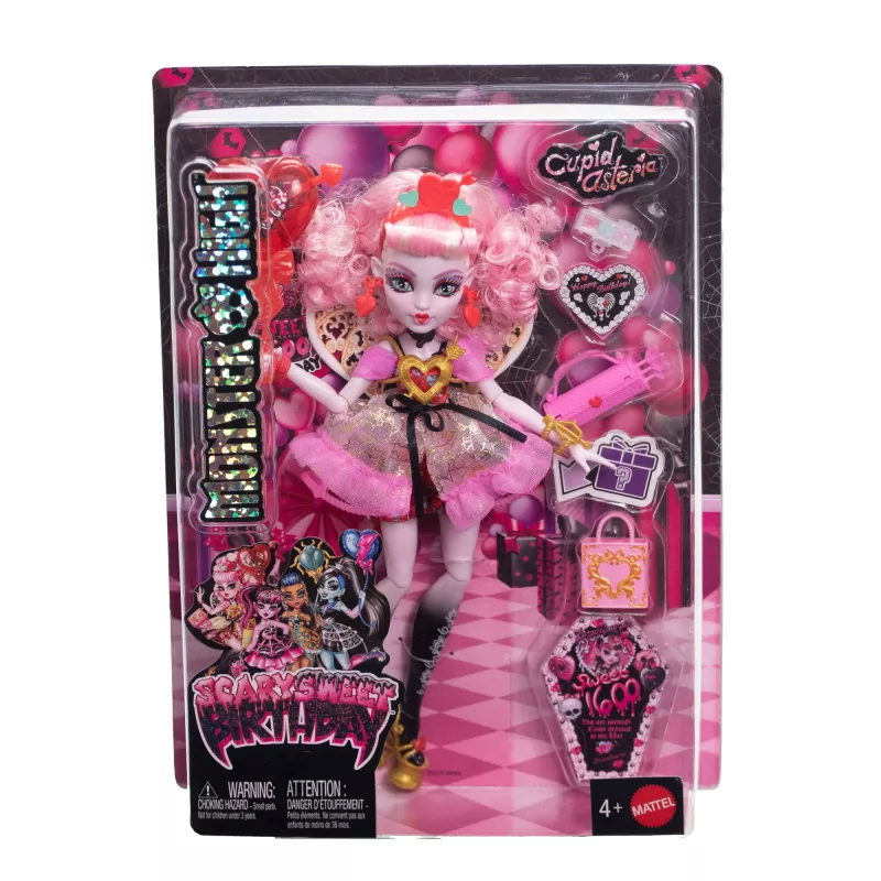 MATTEL Monster High Scary Sweet Birthday Cupid Asteria – muñeca coleccionable, articulada, outfit temático