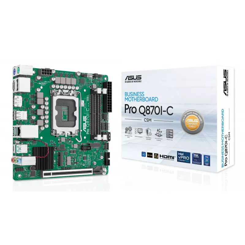 Placa base Mini-ITX ASUS PRO Q870I-C-CSM LGA 1851, Intel Q870, DDR5 SO-DIMM, 2 ranuras, hasta 128 GB