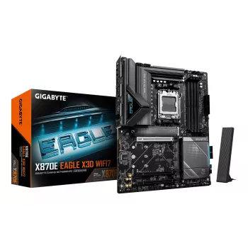 Placa base GIGABYTE X870E EAGLE X3D WIFI7 - Compatible con CPUs AMD Ryzen 9000, VRM digital de 14+2+2 fases, hasta 9000Hz DDR5 (OC), 1xPCIe 5.0 + 3xPCIe 4.0, Wi-Fi 7, 5GbE LAN, USB 4