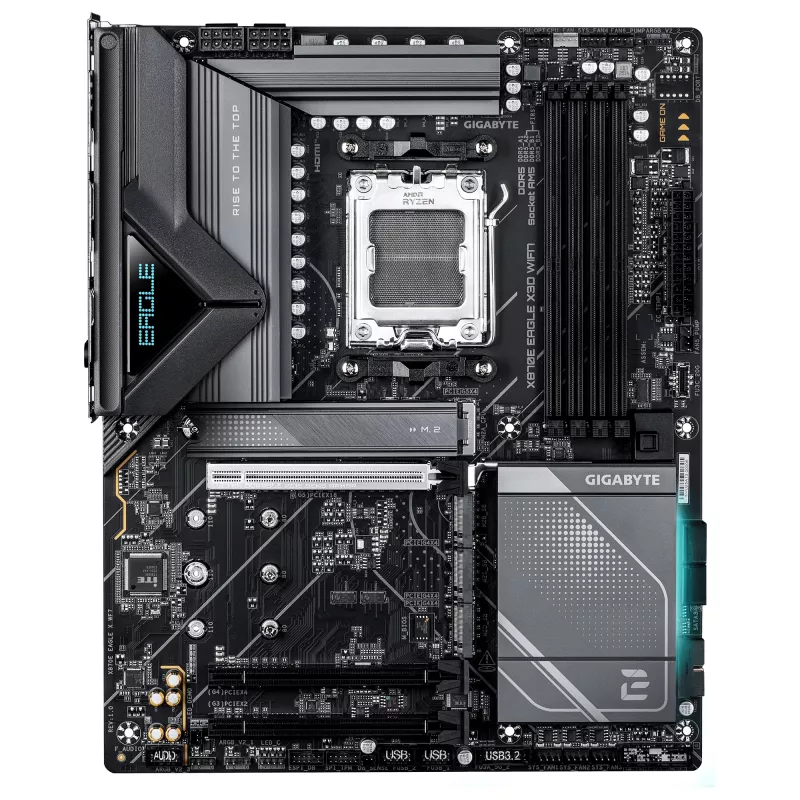 Placa base GIGABYTE X870E EAGLE X3D WIFI7 - Compatible con CPUs AMD Ryzen 9000, VRM digital de 14+2+2 fases, hasta 9000Hz DDR5 (OC), 1xPCIe 5.0 + 3xPCIe 4.0, Wi-Fi 7, 5GbE LAN, USB 4