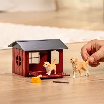 Animal Schleich FARM WORLD Caseta de perro con Golden Retriever