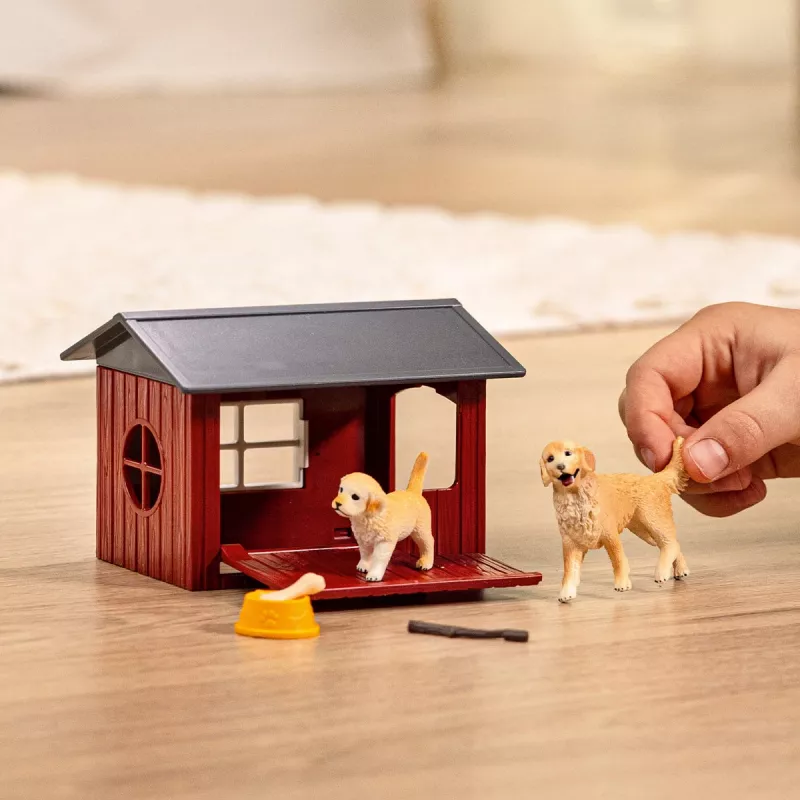 Animal Schleich FARM WORLD Caseta de perro con Golden Retriever