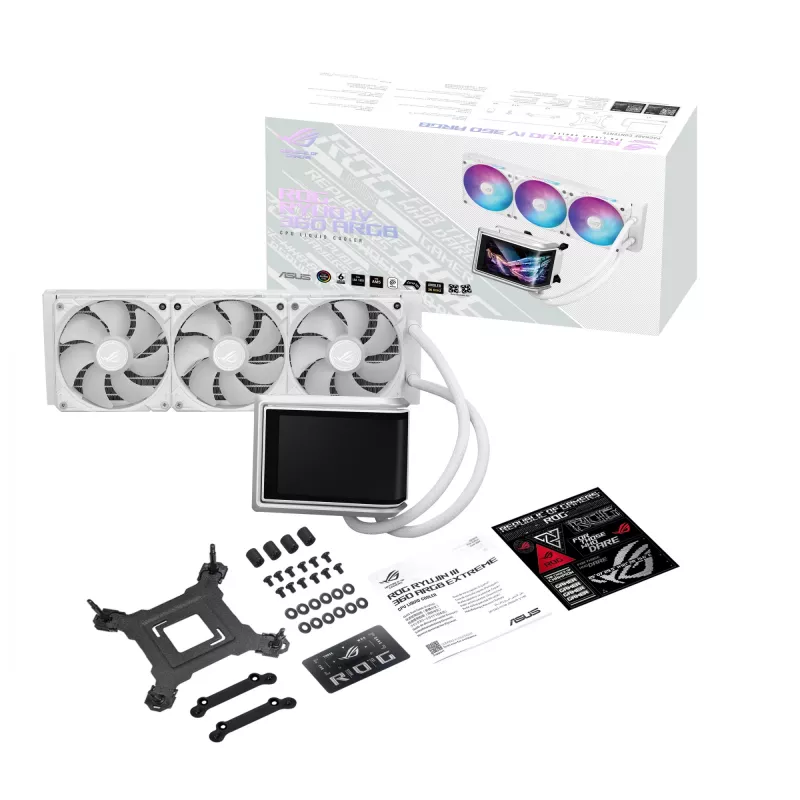 Refrigeración líquida todo en uno ASUS ROG RYUO IV 360 ARGB WHT – radiador de 360 mm, ventilador de 120 mm, blanco