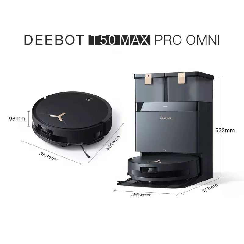 Robot aspirador Ecovacs Deebot T50 MAX PRO OMNI Gen2 — 18500 Pa de potencia de succión, 180 min de autonomía, negro