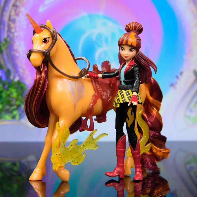 Unicorn Academy, Valentina & Cinder Power of Friendship Set, idea de regalo de Pascua, muñecas y juguete de unicornio, incluye silla transparente y 2 accesorios de poder