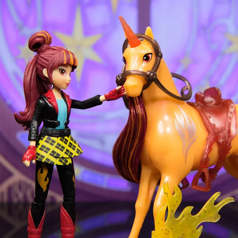 Unicorn Academy, Valentina & Cinder Power of Friendship Set, idea de regalo de Pascua, muñecas y juguete de unicornio, incluye silla transparente y 2 accesorios de poder