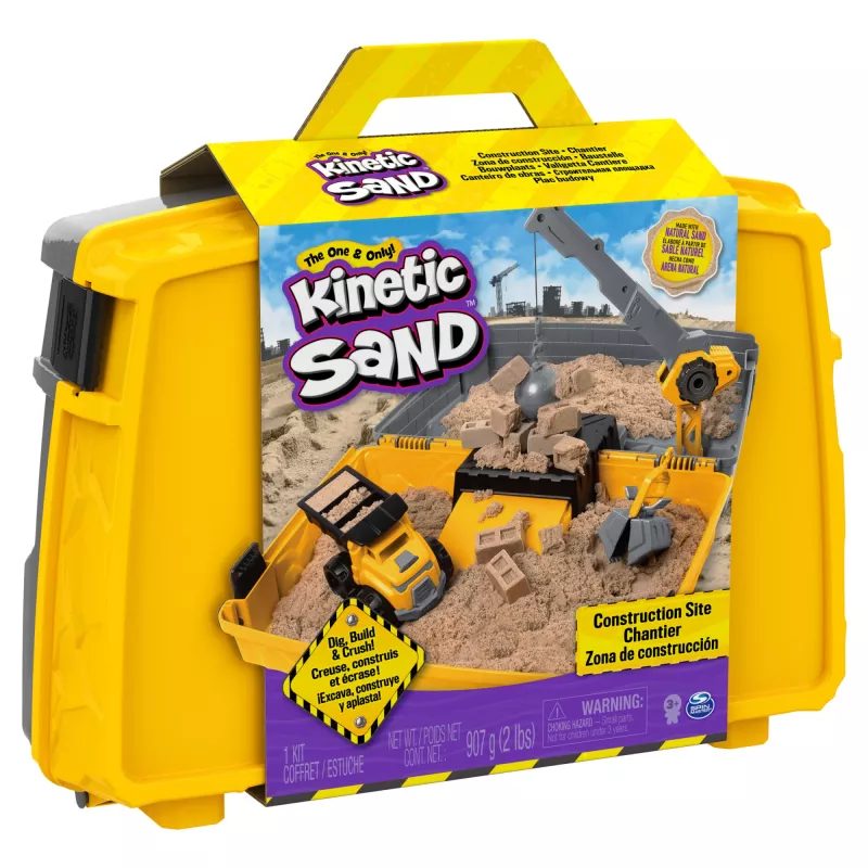 Kinetic Sand, caja plegable de vehículo de construcción con 907 g de arena de juego y camión de juguete, caja de almacenamiento, juguete sensorial, regalos de Navidad para niños a partir de 3 años