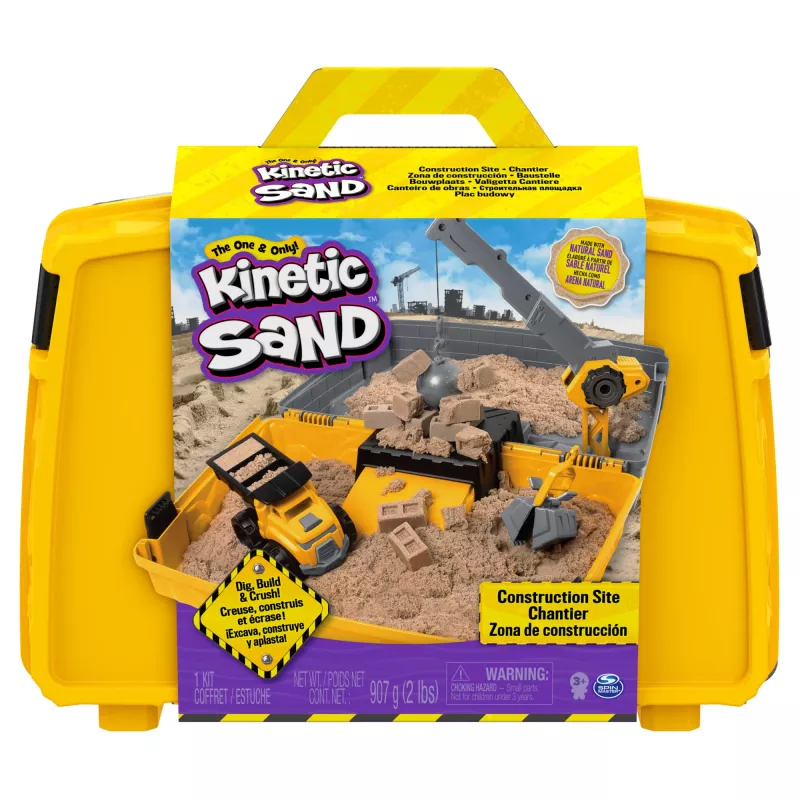 Kinetic Sand, caja plegable de vehículo de construcción con 907 g de arena de juego y camión de juguete, caja de almacenamiento, juguete sensorial, regalos de Navidad para niños a partir de 3 años