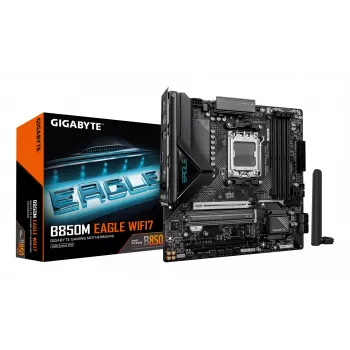 Placa base GIGABYTE B850M EAGLE WIFI7 — Micro ATX, Socket AM5, AMD B850, DDR5 hasta 8200 MHz (O.C.), 4 DIMM, PCIe 5.0, Wi‑Fi 7, 2.5 GbE