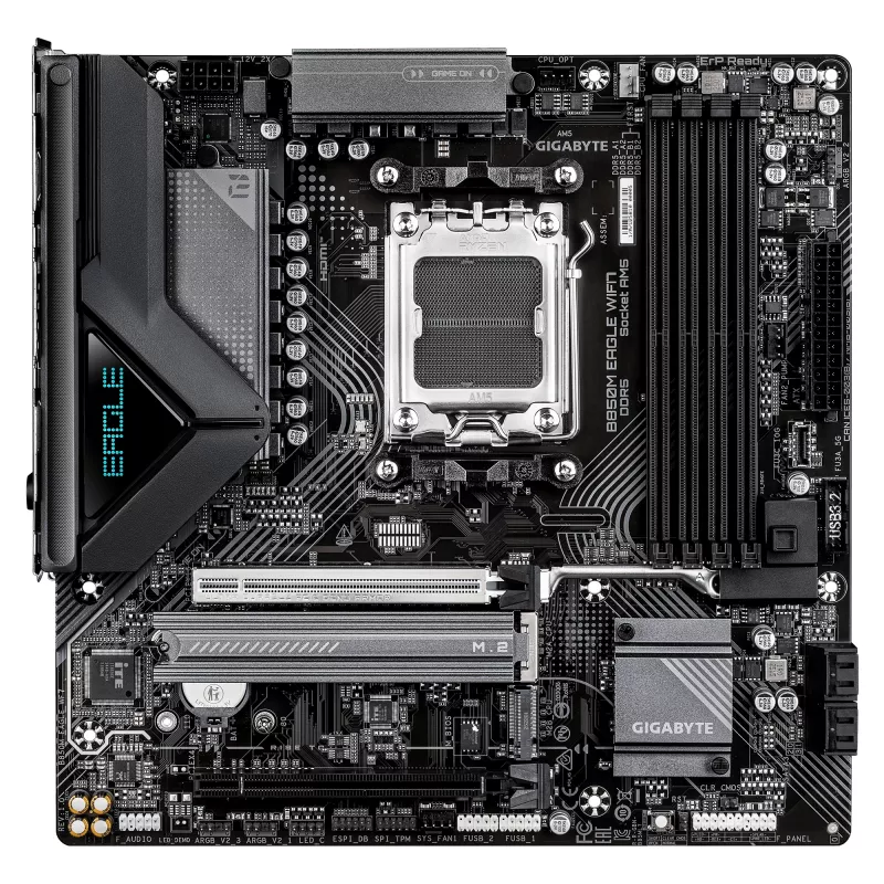 Placa base GIGABYTE B850M EAGLE WIFI7 — Micro ATX, Socket AM5, AMD B850, DDR5 hasta 8200 MHz (O.C.), 4 DIMM, PCIe 5.0, Wi‑Fi 7, 2.5 GbE