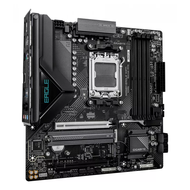 Placa base GIGABYTE B850M EAGLE WIFI7 — Micro ATX, Socket AM5, AMD B850, DDR5 hasta 8200 MHz (O.C.), 4 DIMM, PCIe 5.0, Wi‑Fi 7, 2.5 GbE