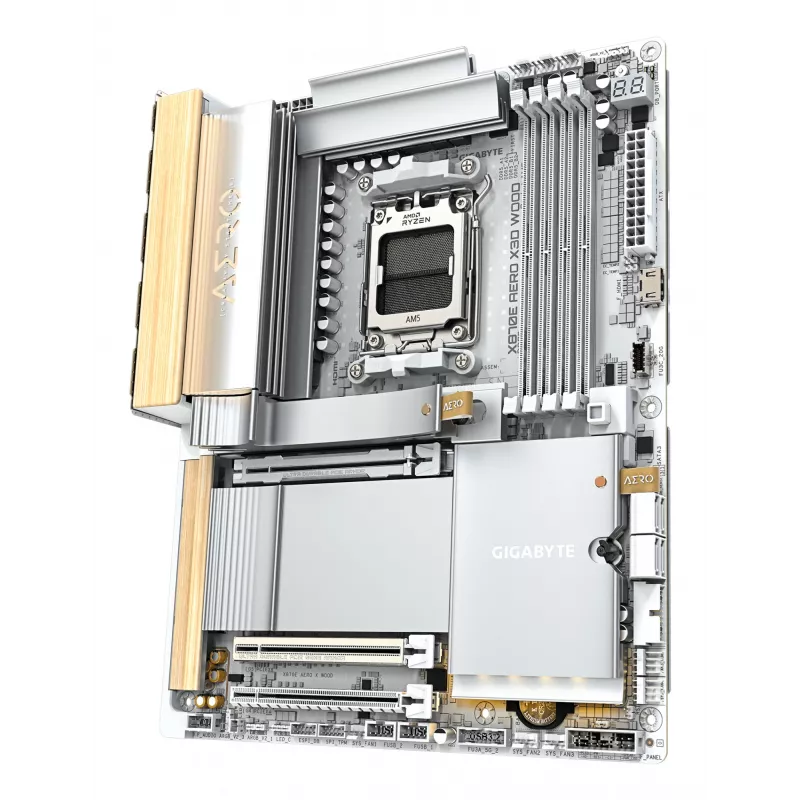 Placa base GIGABYTE X870E AERO X3D WOOD - Compatible con CPUs AMD Ryzen 9000, VRM digital 16+2+2 fases, hasta 9000MHz DDR5 (OC), 2xPCIe 5.0 + 2xPCIe 4.0, Wi-Fi 7, 5GbE LAN, USB 4