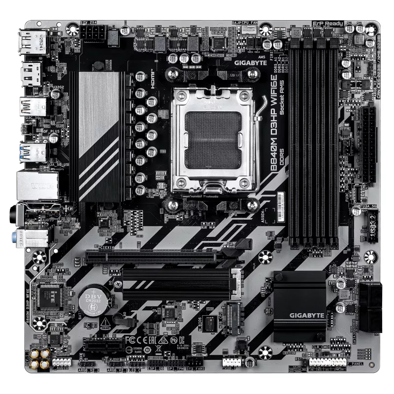 Placa base GIGABYTE B840M D3HP WIFI6E Micro ATX — Socket AMD AM5, B840, 4x DDR5 hasta 8200MHz OC, 2x PCIe 4.0 M.2, Wi‑Fi 6E, 1GbE
