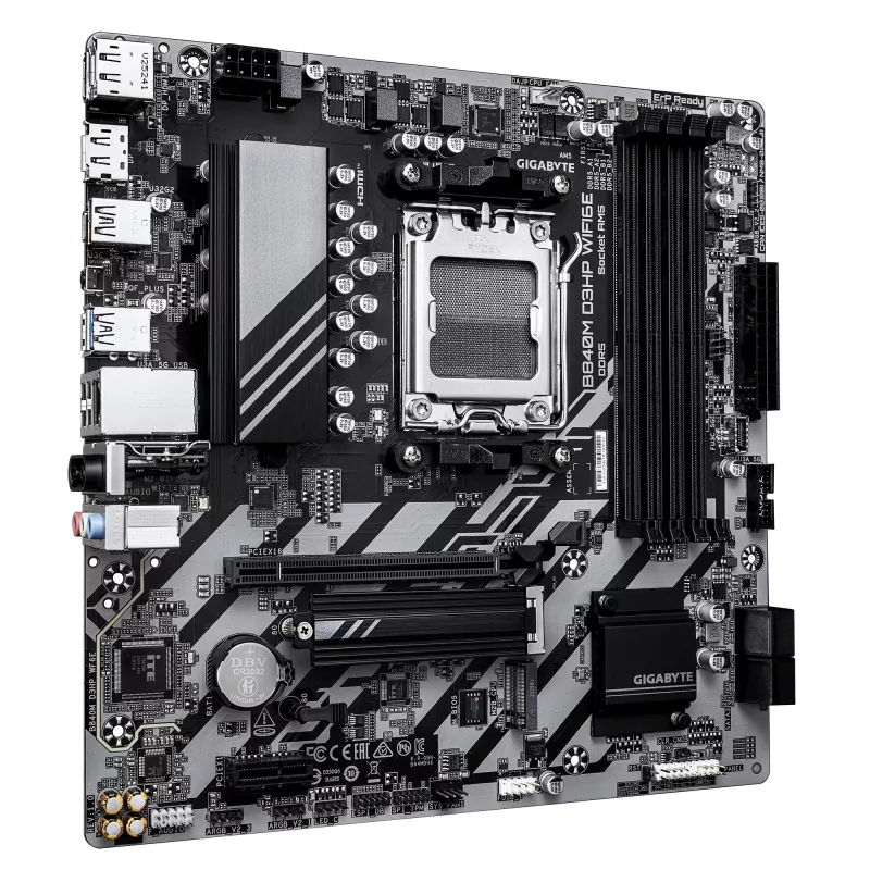 Placa base GIGABYTE B840M D3HP WIFI6E Micro ATX — Socket AMD AM5, B840, 4x DDR5 hasta 8200MHz OC, 2x PCIe 4.0 M.2, Wi‑Fi 6E, 1GbE