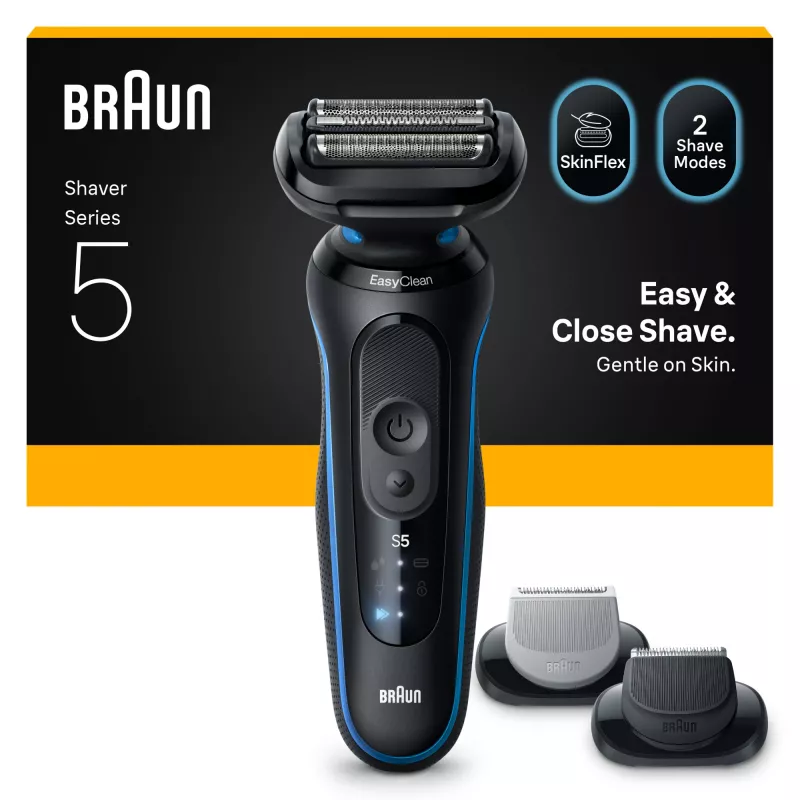 Afeitadora BRAUN Series 5 52-B1650S – cuchilla 3, batería de Li-Ion, afeitado en húmedo y en seco, recortador, azul
