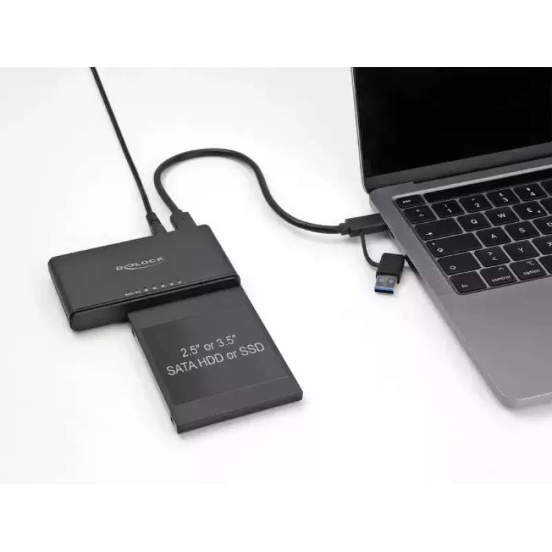 Convertidor DeLOCK USB Type-C para SSD M.2 NVMe y SSD/HDD SATA con función de clonación