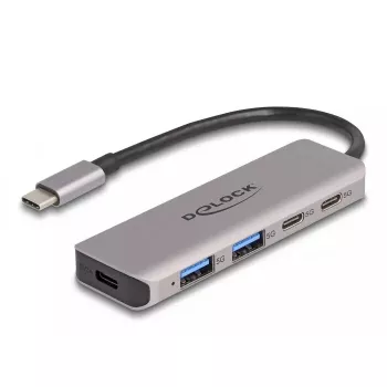 Hub USB DeLOCK 5 Gbps 2 puertos USB Type-C y 2 puertos Type-A gris metal