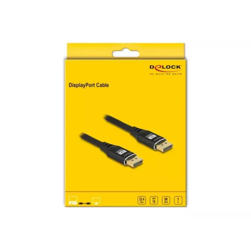 Cable DisplayPort DeLOCK 8K 60 Hz 5 m negro metal