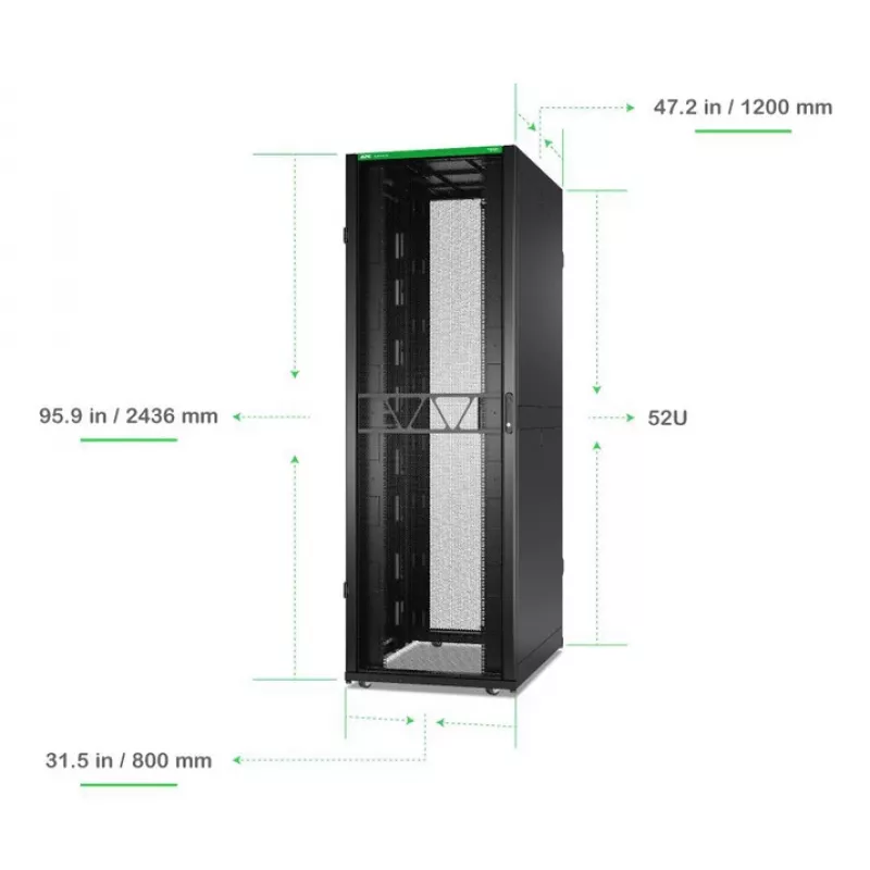 APC NetShelter SX, carcasa Server Rack, Gen 2, 52U, 2436H x 800B x 1200T mm, con paneles laterales, negro
