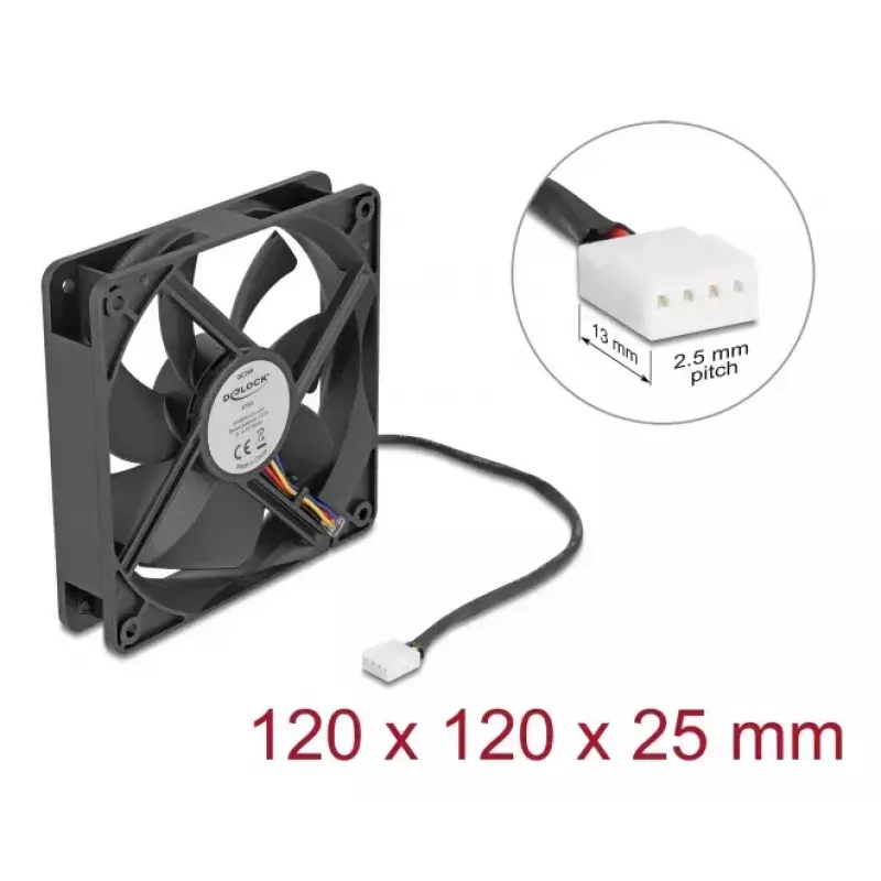 DELOCK 67303 ventilador para carcasa de ordenador 120 mm, 24 V, rodamiento de bolas, negro