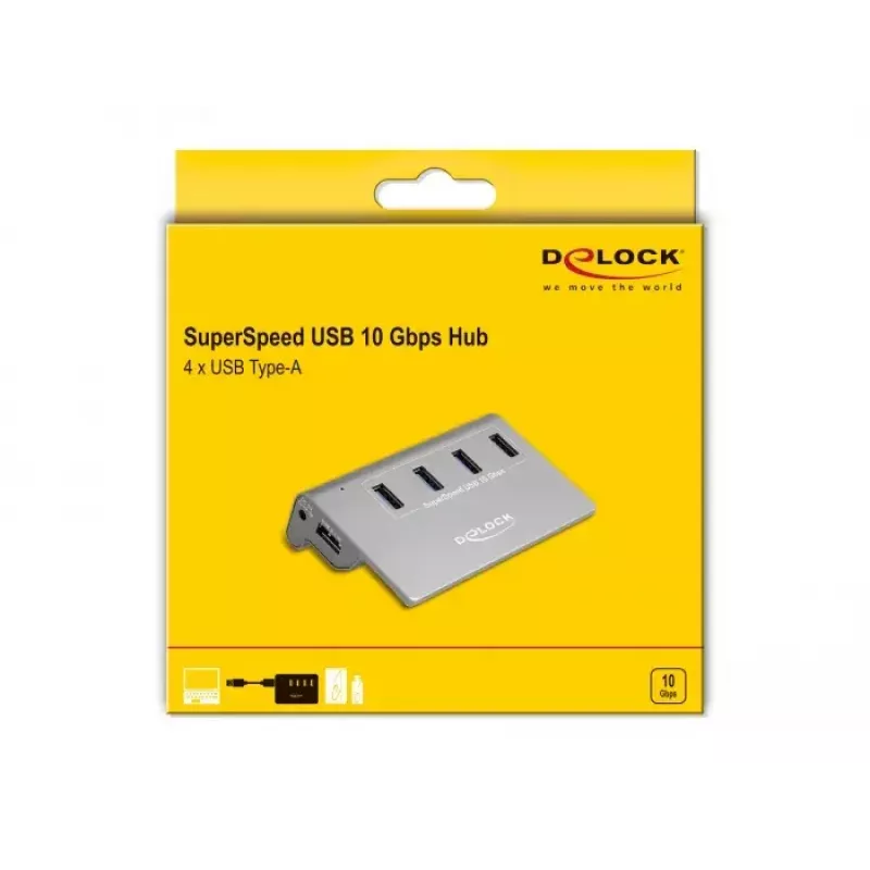 DeLOCK 64181 Hub USB 3.2 Gen 2 Type-A 10000 Mbit/s Gris