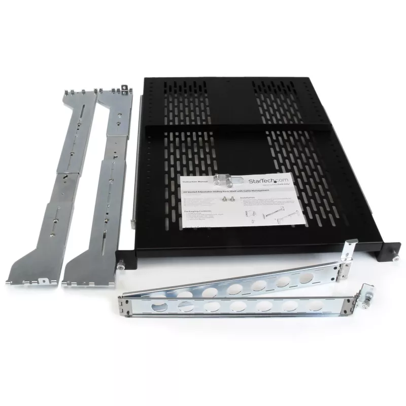StarTech.com estante de servidor deslizante ventilado de 2U con brazo de gestión de cables - profundidad de montaje ajustable de 27,7 a 31,6 pulgadas - 50 lb - bandeja de servidor de 19